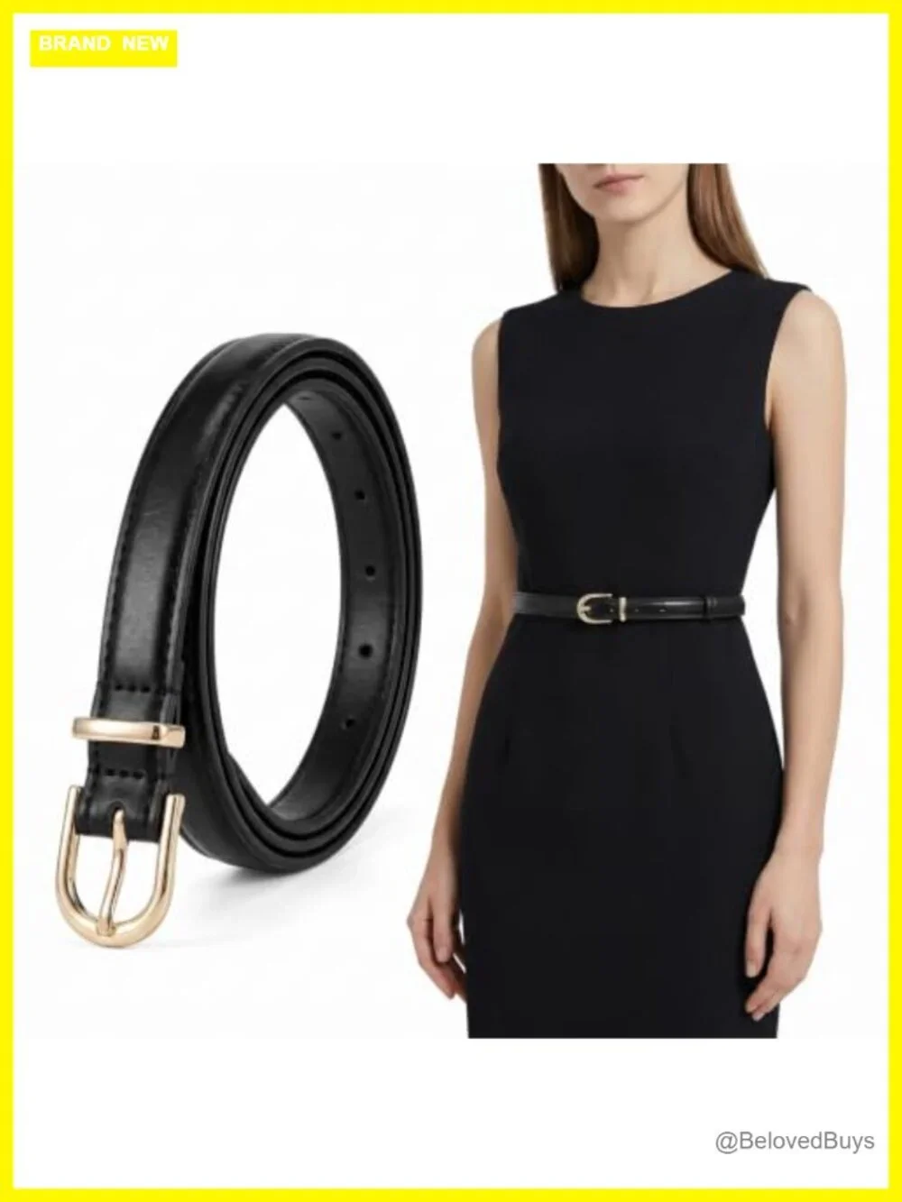 Women's Skinny Faux Leather Belt with Gold Buckle, Thin Waist Belt for Jeans